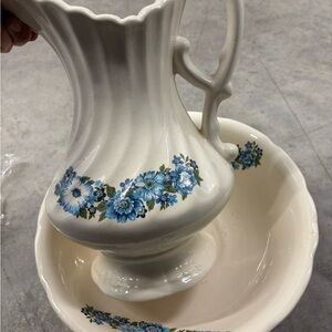 Inarco Japan Bowl And Pitcher. Blue Floral